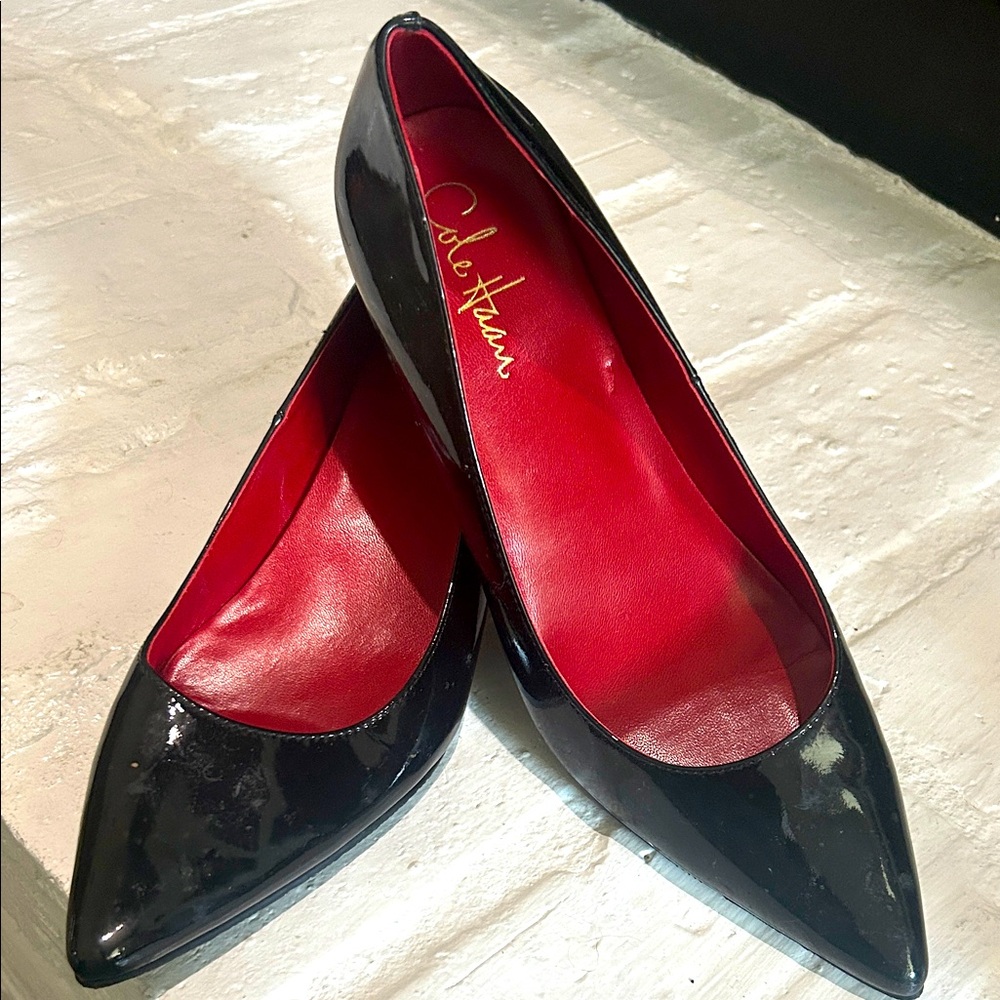 Cole Haan Black Patent Leather Heels with Red Interior
